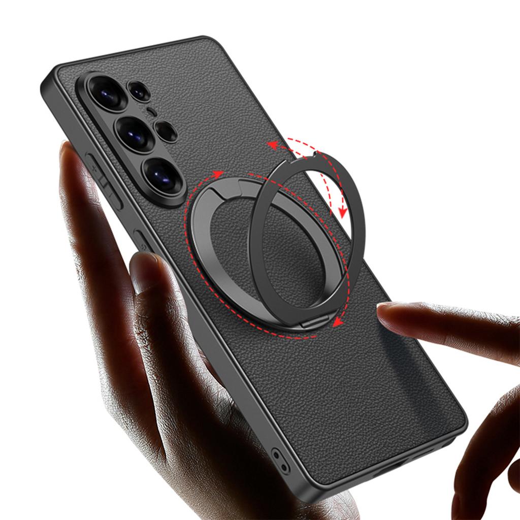 Electroplate Magnetic Rotating Ring Holder Phone Case for Samsung Galaxy S26 S25 S24 Ultra Leather Shockproof Protective Cover
