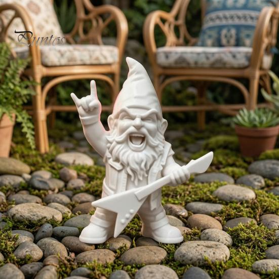 Estatua de Enano de Música Retro con Guitarra Eléctrica, Estatua de Gnomo de Jardín Estilo Punk, Escultura Creativa de PLA Pintada a Mano para Accesorios de Estantería del Hogar, Patio Césped