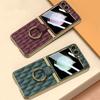 Luxury Leather Plating Ring Holder Case For Samsung Galaxy Z Flip 5 5G Back Screen Glass Hard Cover For Galaxy Z Flip5 Case