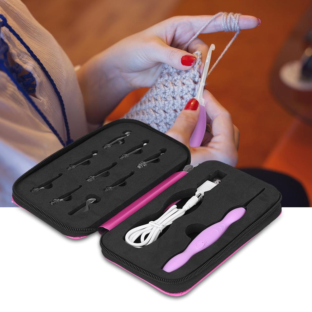 9 In 1 USB Rehargeable Light Up Crochet Hooks Needles Hand Weave Sewing Tools Set
