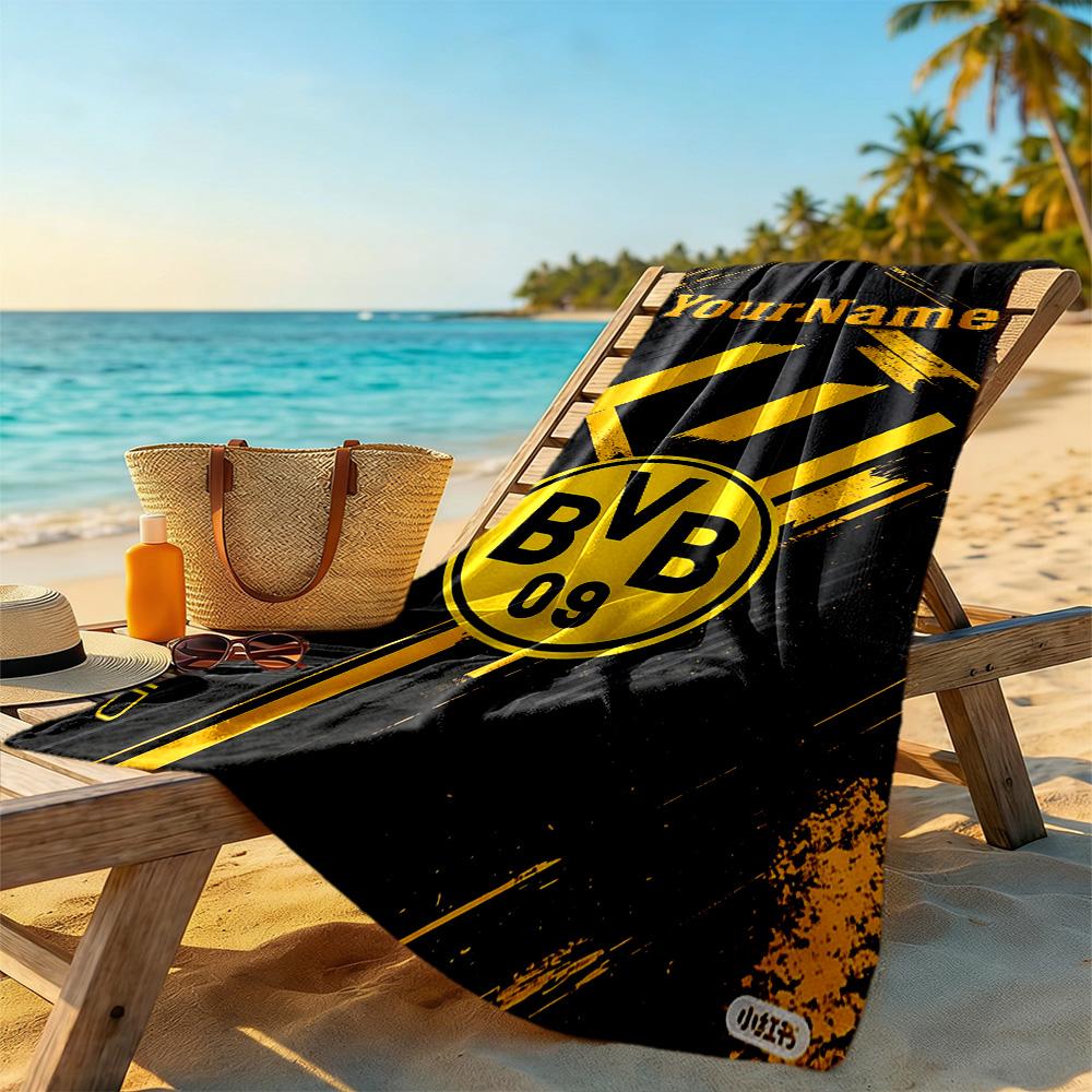 Borussia Dortmund Customize Text Beach Towel Super Soft Microfiber Quickdry Fabric Suitable for Swimming Gym Camping Yoga Vacation