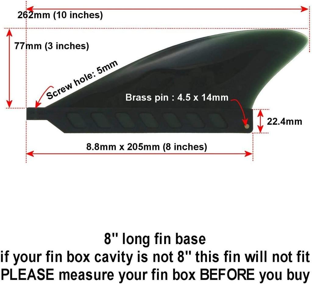 3" Center Fin (Soft Flex) Safety Flex Soft Fin for Longboard, SUP, AirSUP, River Rafting (Black (Screwless))