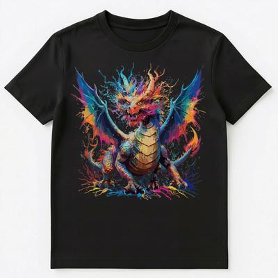 Buntes Farbspritzer Drachen Kunst Grafik Unisex T-Shirt