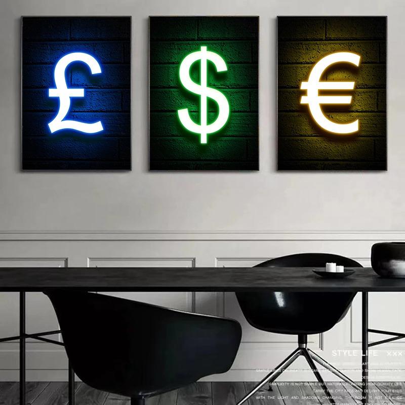 Cool Neon Signs Money Symbol Fruits Flamingo Canvas Posters Prints Pictures Wall Art Canvas Painting for Shop Home Decoration