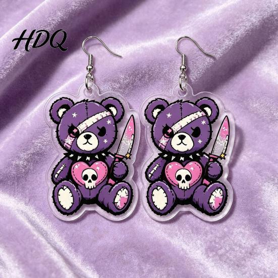 Eye Catching Theme Party Jewelry 1 Pair Halloween Dangle Earrings for Women 2D Acrylic Cute Gift Dark Style Lovers Skeleton Bear Earrings,