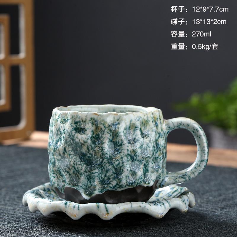 Vintage 270ML Keramik-Kaffeetasse mit Untertasse Hammerschlagmuster Steingut Espressotasse mit Henkel Japanischer Stil