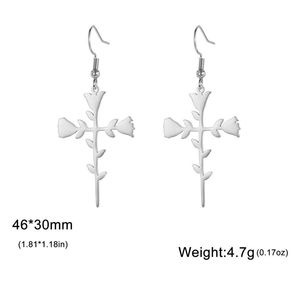 

My Shape Rose Cross Drop Earrings for Women Stainless Steel Rose Flower Cross Dangle Earrings Christian Jewelry Wedding Party