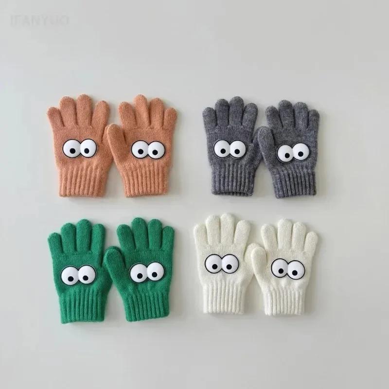 3-7Y Autumn Winter Children's Funny Gloves Autumn Winter Boys and Girls' Fingered Warm Knitted Woolen Five Finger Baby Gloves