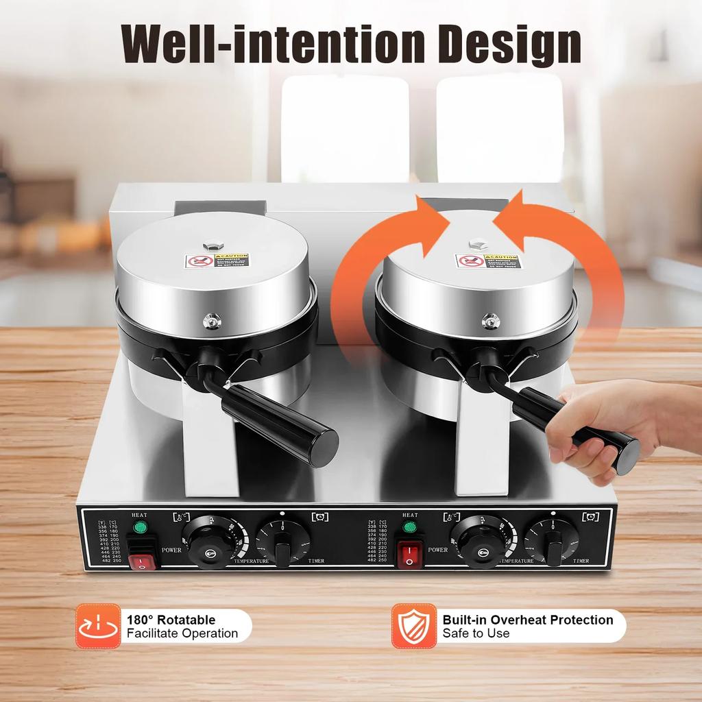 2400W Belgian Waffle Maker Machine w/ 2 Baking Pans, 180° Flip Non-Stick Double Head Waffle Maker with Temp & Time Control