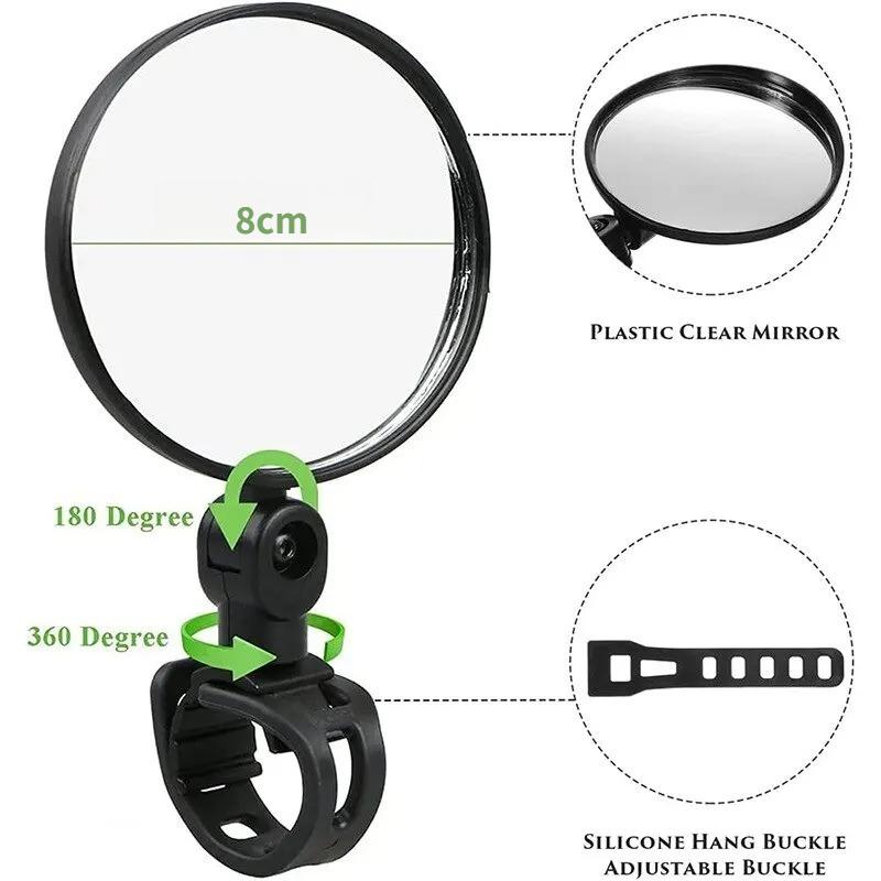 Zrcátko na kolo Zadní 360° Nastavitelné Otočné Širokoúhlé Zrcátka pro jízdu na kole Řídítka Snadná instalace Konvexní zrcátko