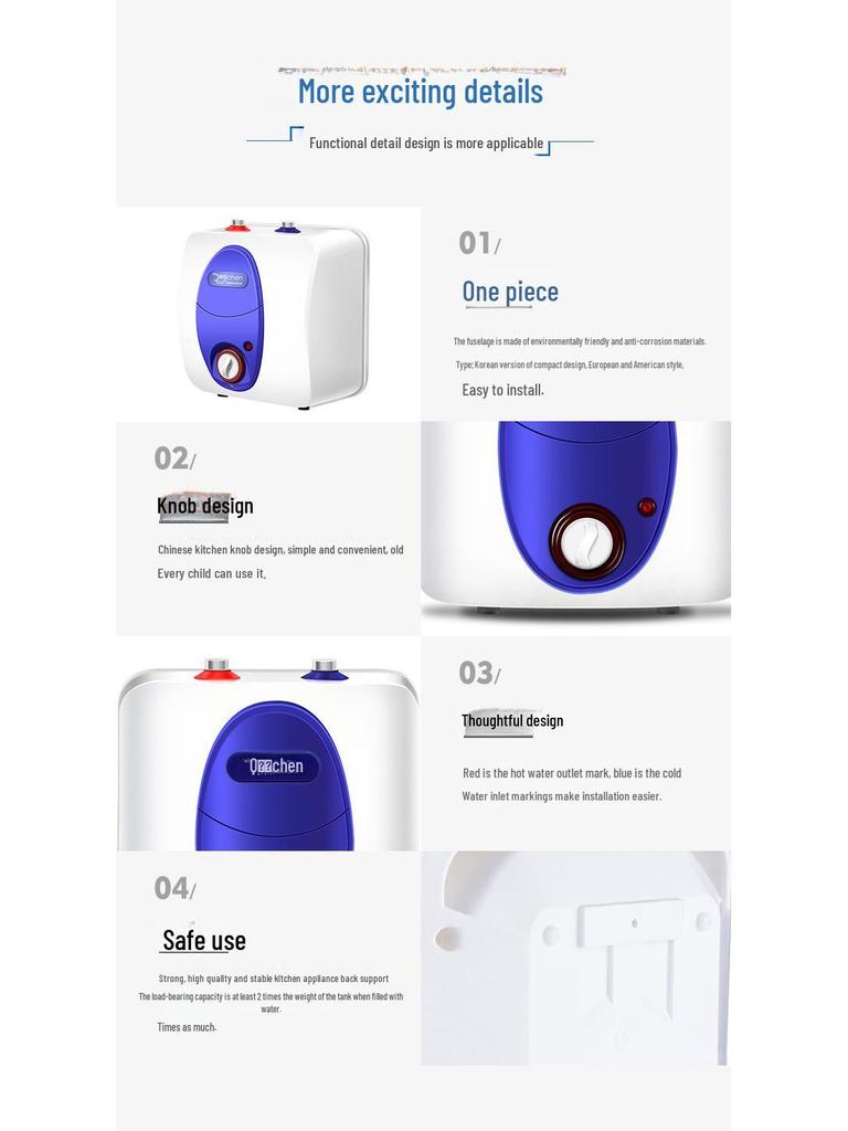 Compact Kitchen Water Heater 6L/8L, Dual Outlets, Enamel Tank, 3-Year Warranty
