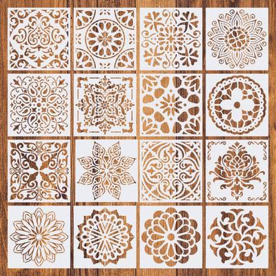 16 adet/takım Yeniden Kullanılabilir Stencil Kesim Boyama Şablonu Zemin Duvar Karosu Kumaş Mobilya Şablonları Mandala Boyama Şablonları