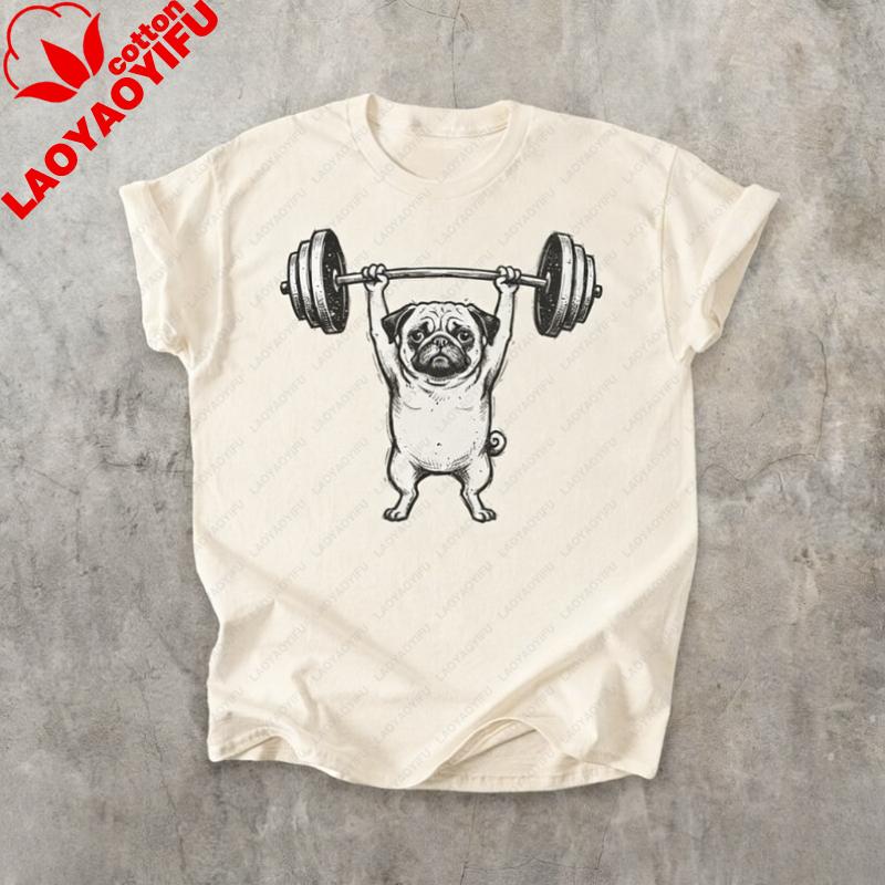 Funny Gym Pug TShirt Weightlifting Dog Meme Tee Vintage Workout Animal Shirt Fitness Humor Graphic Top Strength Gift Gothic Top