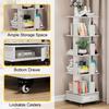 Wooden Four-layer Rotatable Mobile Bookshelf With One Drawer Book Storage Rack With Locking Wheels For Living Room/Bedroom/Study
