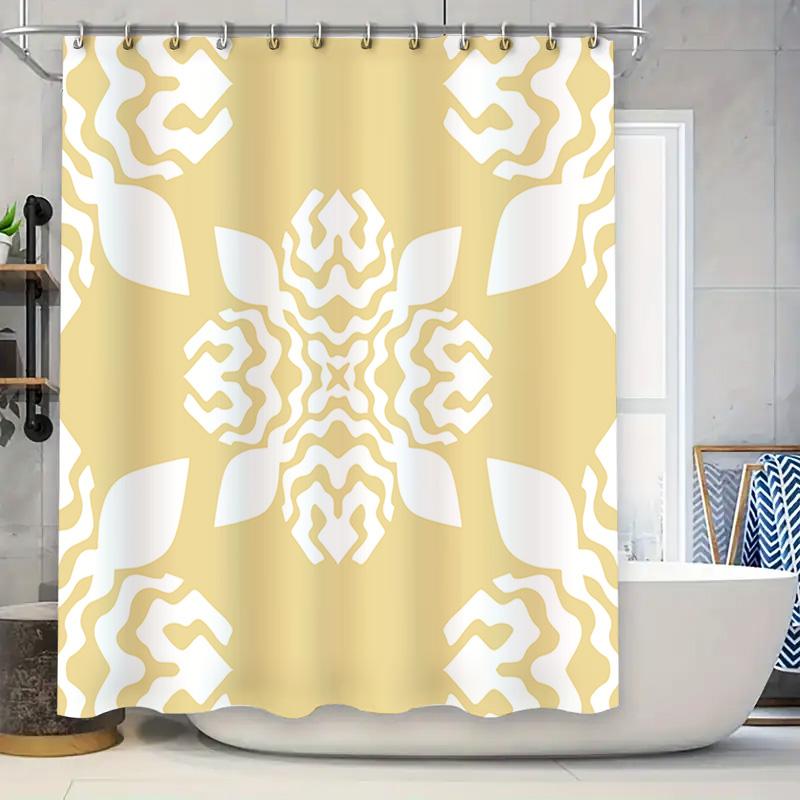 

Luxury White Yellow Shower Curtain Waterproof Bathtub Decorative Bathroom Liner With Metal Grommets W60H190(CM)-1 Pcs