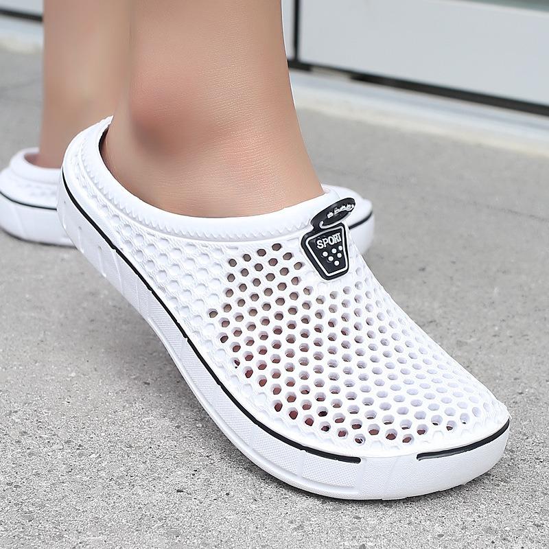 Women Men's Breathable Hollow EVA Clogs Lightweight Slip-on Beach & Casual Shoes with Sport Badge