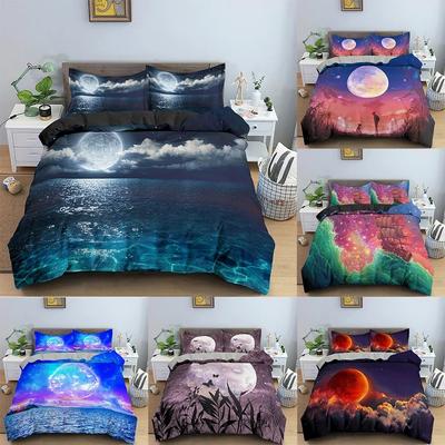 Set Copripiumino Paesaggio Naturale Set Biancheria da Letto 3D Ombra di Chiaro di Luna Copripiumino con Federa Misura Queen King Tessili per la Casa