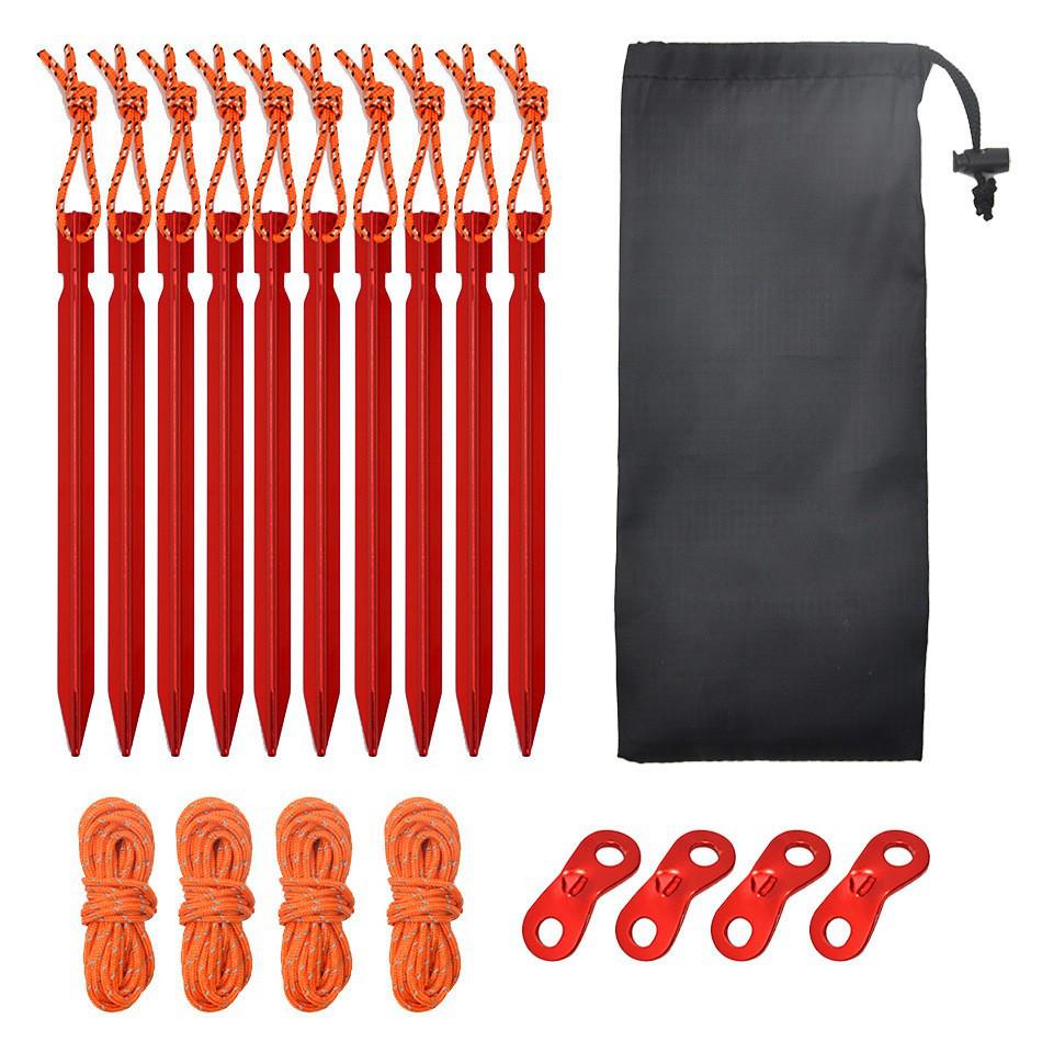 Ultra-light Aluminum Camping Tarp Set: Tent Stakes, Windproof Rope & Buckles, 18cm Triangular Ground Stakes