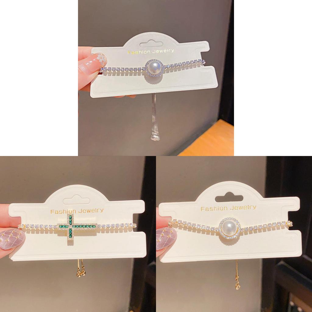 Elegant Zircon And Artificial Pearl Chunky Bracelet With Geometric Style For Ladies