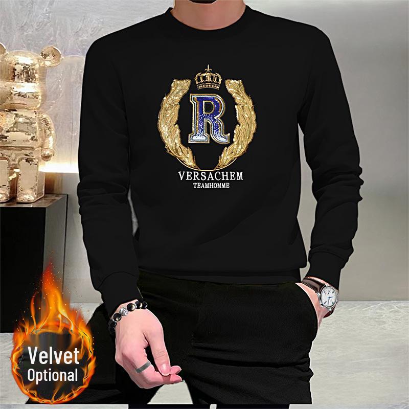 Męska modna bluza z okrągłym dekoltem z haftowanym cekinowym logo R - Nowy wszechstronny europejski styl z długim rękawem