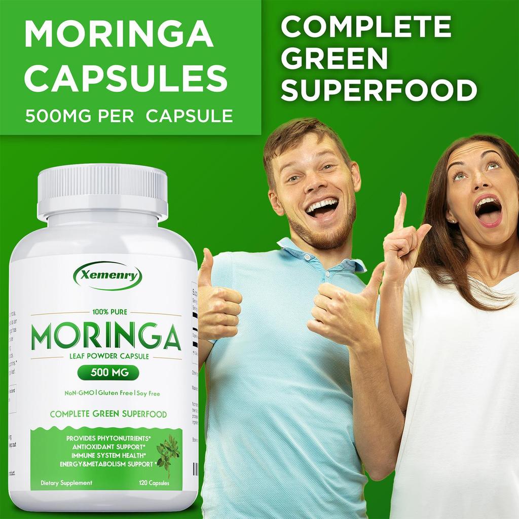 Moringa Leaf Powder Capsules Provide Antioxidant Support and Boost the Immune System. 120 Capsules Per Pack, Each Containing 500mg of Moringa.