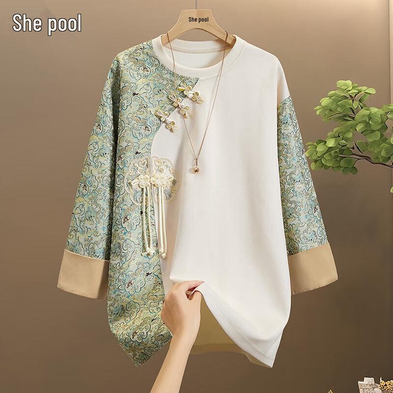 

Women s New Chinese Style Jacquard Patchwork Sweatshirt L