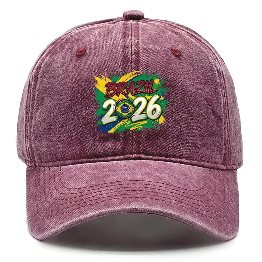 Baseball Hat With 2026 Football Soccer "BRAZIL" Flag Printed , Adjustable Sun Hat Hip Hop Non-Stretch Fabric Leisure Unisex Dad Hat