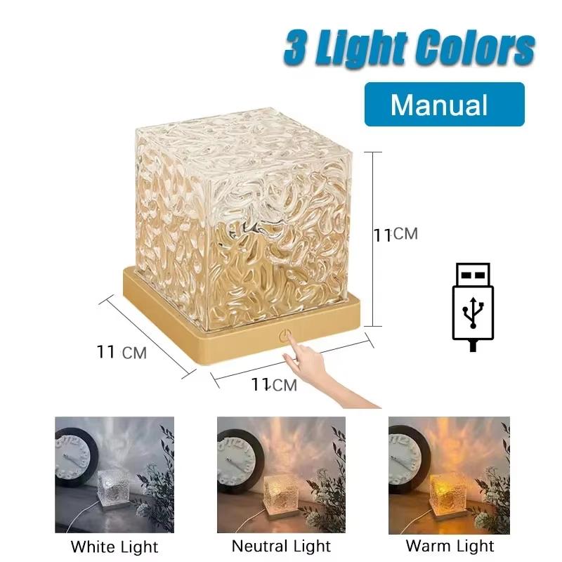 Dynamic Rotating Water Ripple Projector Night Light 3/16 Colors Flame Crystal Lamp for Living Room Study Bedroom Rotating Light
