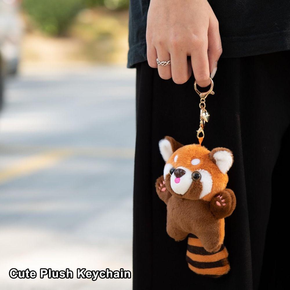 With Keyring Red Panda Keychain Plush Stuffed Doll Charm Raccoon Plush Pendant  Backpack Decoration
