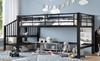 90 x 200 Halbhochbett mit Stauraumtreppe, Schwarz