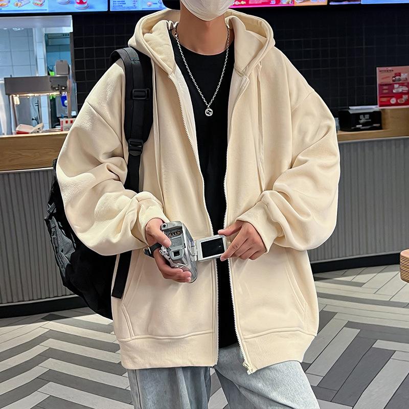 Autumn and Winter Oversize Thickened Fleece Sweater Jacket Men's Trendy Brand Ins Hong Kong Style Loose Hooded Cardigan Heavy