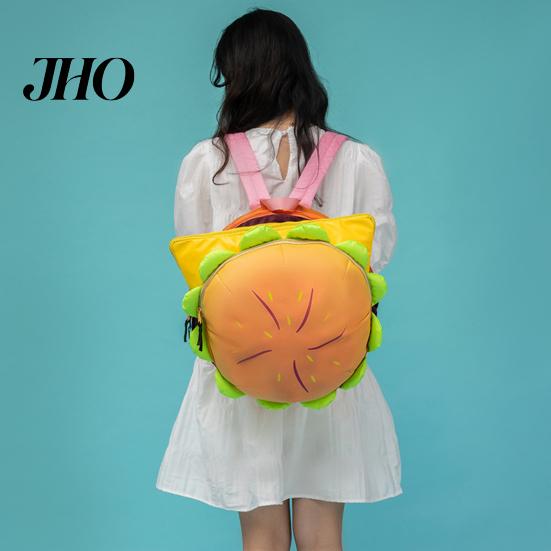 Novelty Food Backpack Hamburger with Adjustable Straps Realistic 3D Design Trendy Large Capacity Spacious Compartments Cheeseburger Storage Pouch