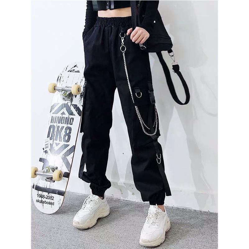 Women's Hip Hop Ankle-Tie Cargo Pants - Trendy Straight-Leg Loose Fit for Spring/Autumn