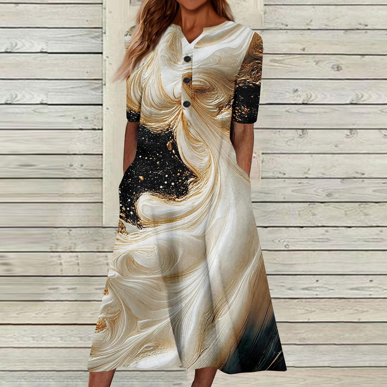 

Women s Summer Casual Floral ,Gradient, Printed Short Sleeve Dress XL золотий