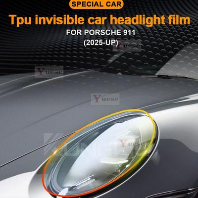 For Porsche 911 2025 2 Pcs Car Headlight Protective Film Transparent Smoked Black TPU Sticker