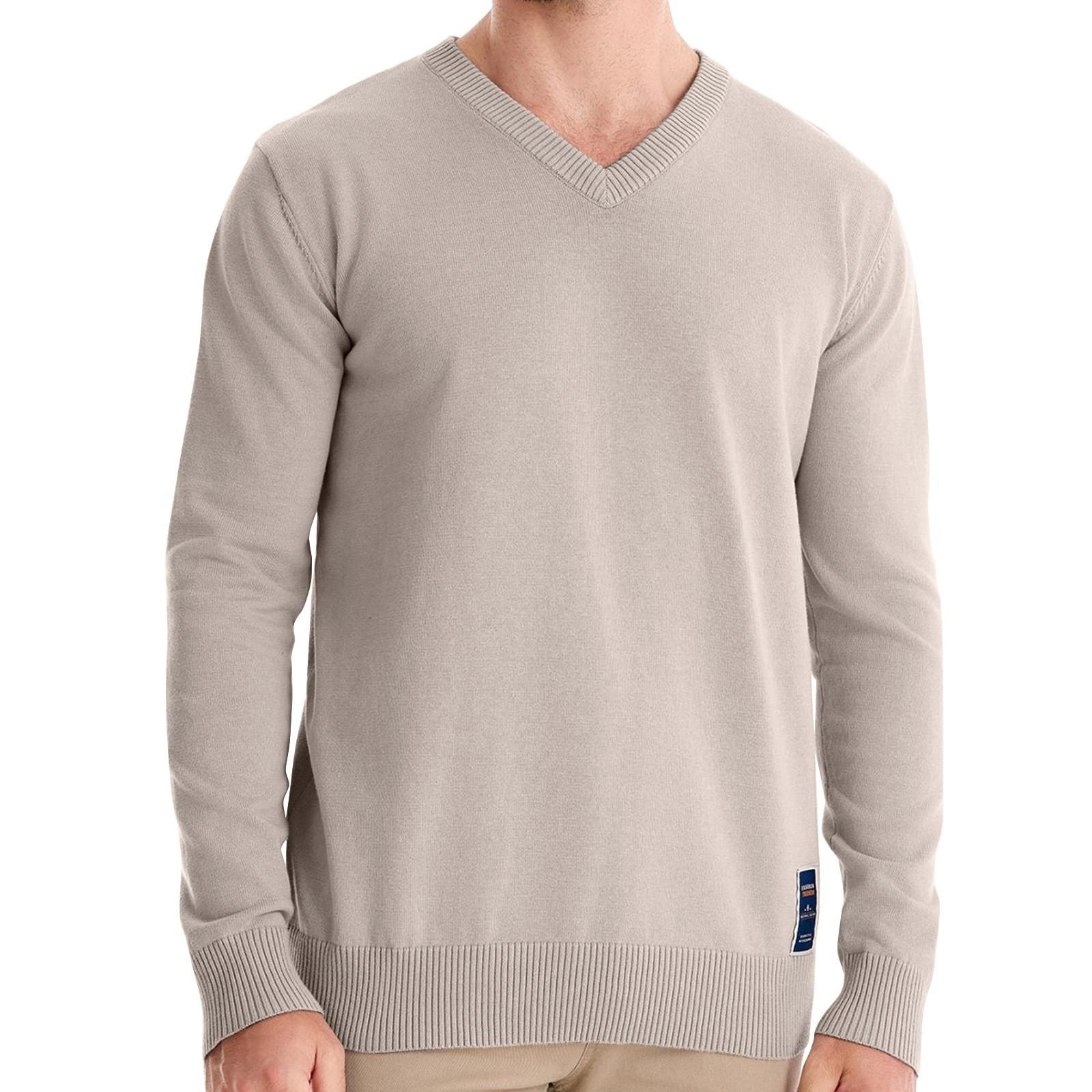 

Мужской осенний свитер с V-образным вырезом и длинными рукавами, однотонный свитер мужского свободного покроя с круглым вырезом L бежевый