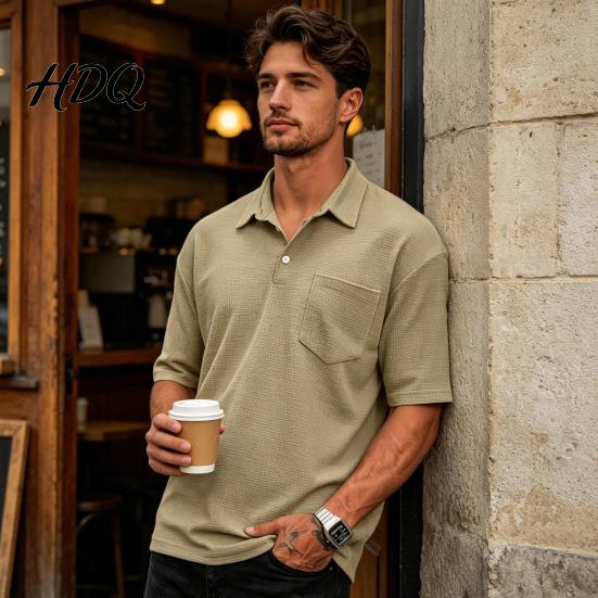 Men T-shirt with Buttons Golf Shirt Short Sleeve Collared T-Shirt Summer Tee