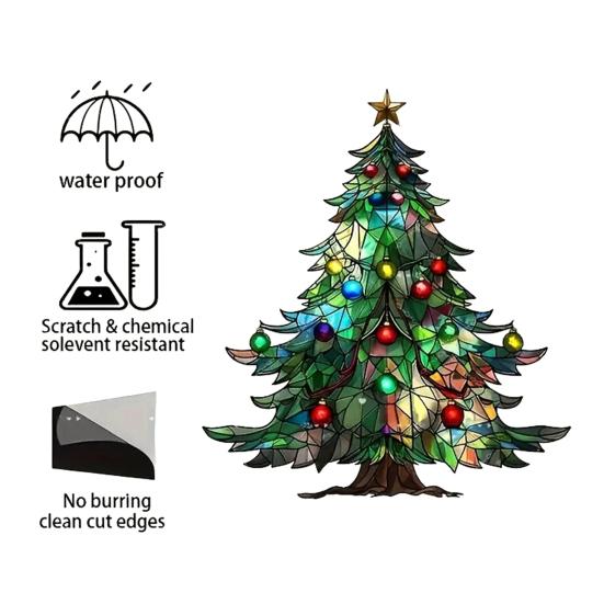 Yousheng Acrylic Suncatcher Christmas Ornaments Stained Glass Effect 2D Flat Train/Christmas Tree/Santa Claus Window Hanging Decoration for Holiday