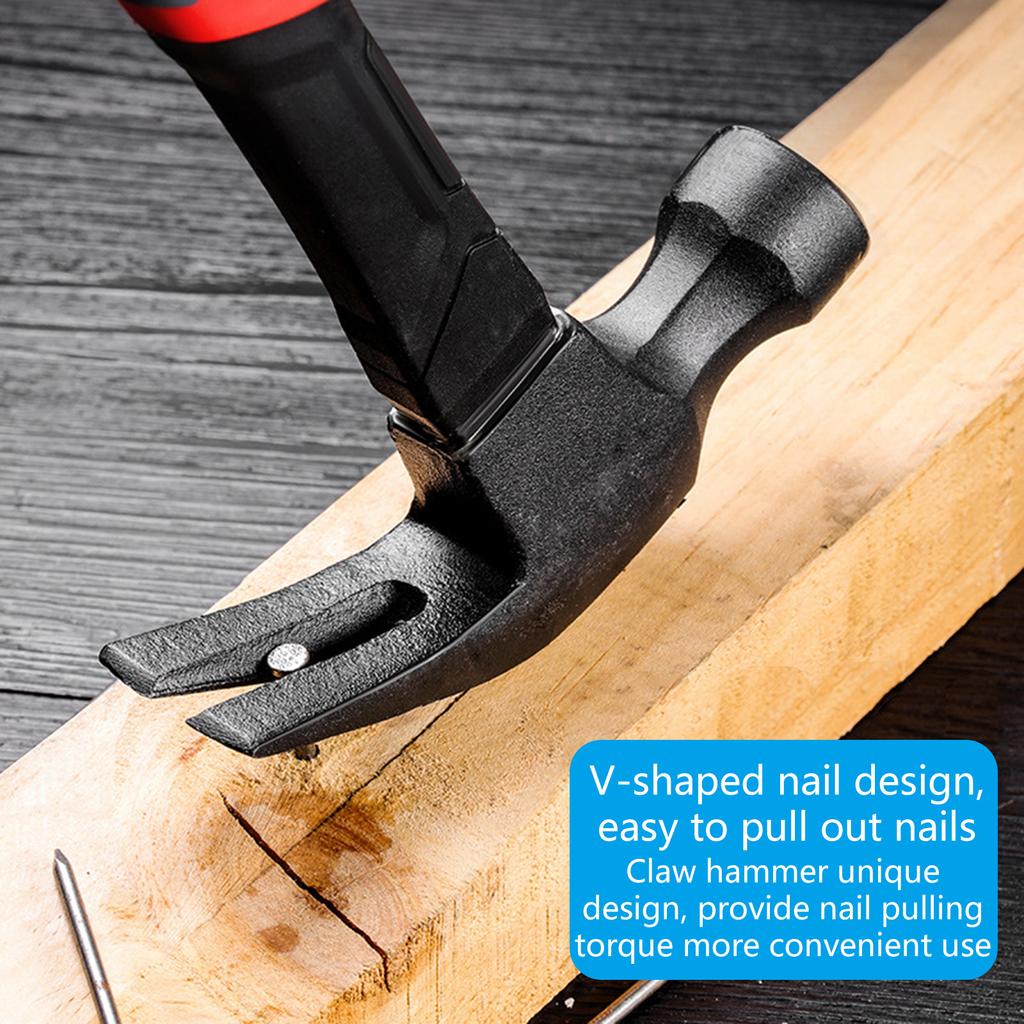 Ergonomic Claw Hammer 400g Carbon Steel Head with Fiberglass Handle for Carpentry Woodworking Construction Task Projects
