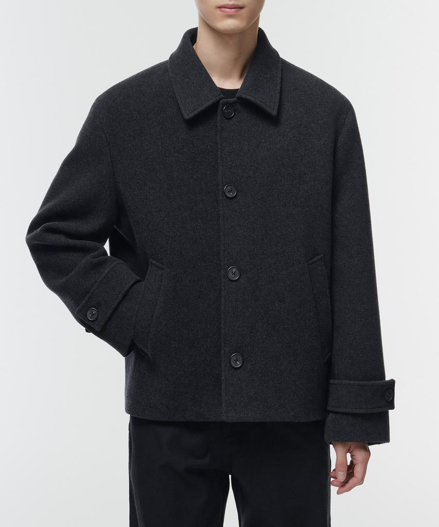 Musinsa Standard Wool Blend Oversized Short Balmacaan Coat [Charcoal Grey]