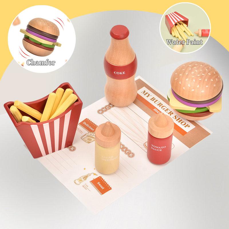 Jouets de cuisine pour enfants, jeu de simulation de cuisine, jeu de simulation de hamburger en bois, jeu de découpe de frites de Pise, jouet de cuisine pour filles