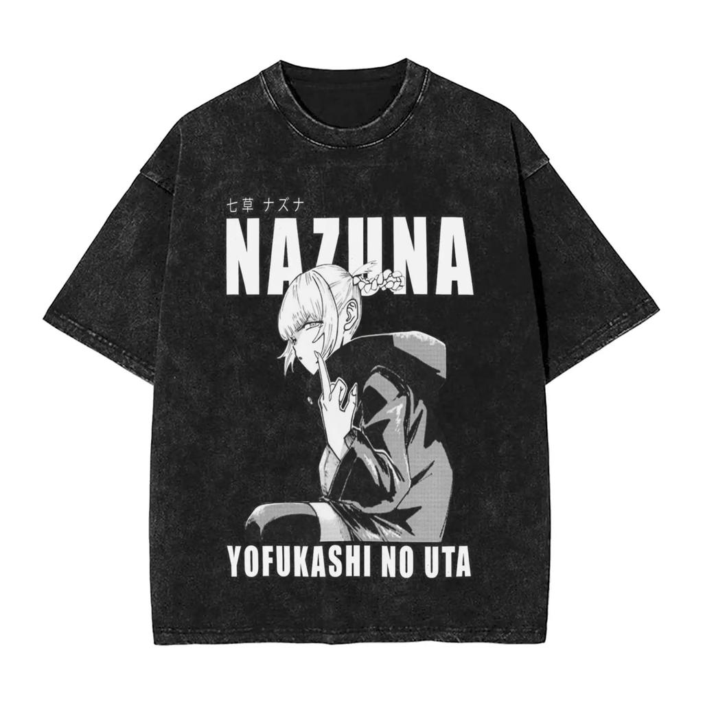 Hot Sale Call of The Night Nazuna Graphic Print Retro Washed TShirts Mens Women Crewneck Cotton Tees Streetwear Oversized Tops