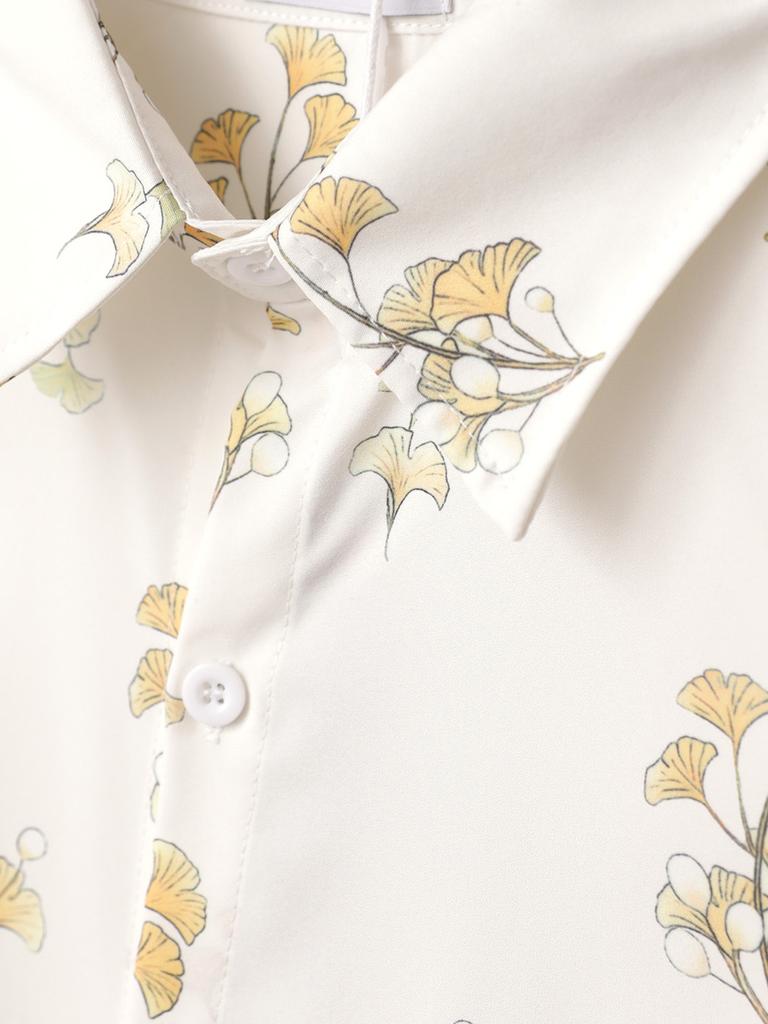 Oversized Loose Short Sleeve Ginkgo Print Hawaii Beach Summer Men Shirt Student Couples Fashion Casual Mens Clothing