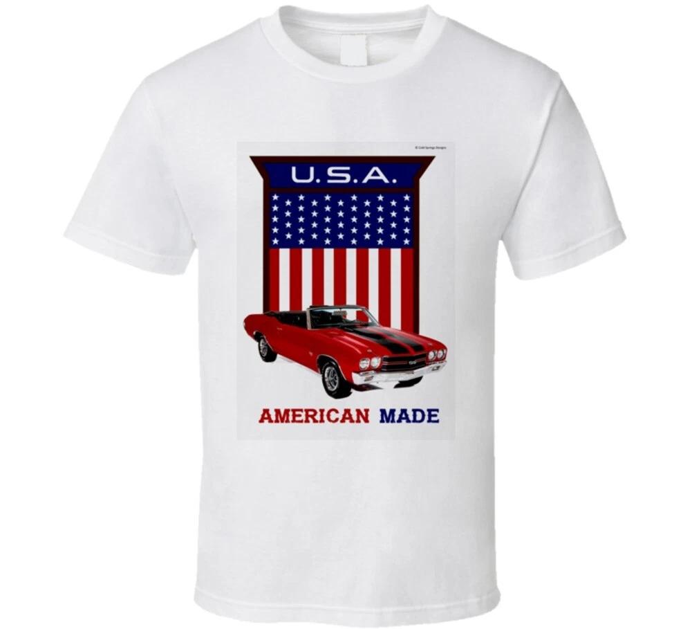 American Made Chevelle Usa Flag Shield Musclecar Gift T Shirt 2XL