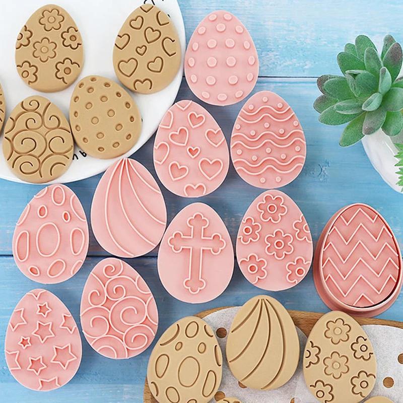 10Pc Easter Cookie Cutter Jar Sauce Chocolate Stamp Mold Happy Easter Egg Fondant Embosser Mold Party Decoration Baking Supplies