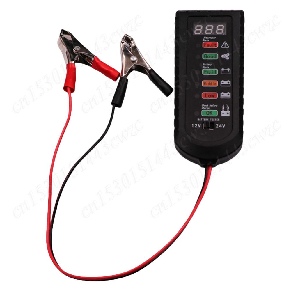 12V 24V Car Battery Tester Alternator Tester Portable Digital Car Motorcycle Battery Load Tester 6 LED Indicator Car Accessories