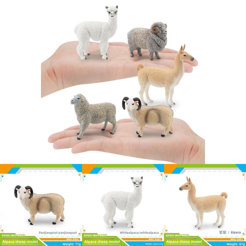 Farm Animal Pvc Model Set With Sheep Alpaca Ram Goat Static Decor For Kids Playroom