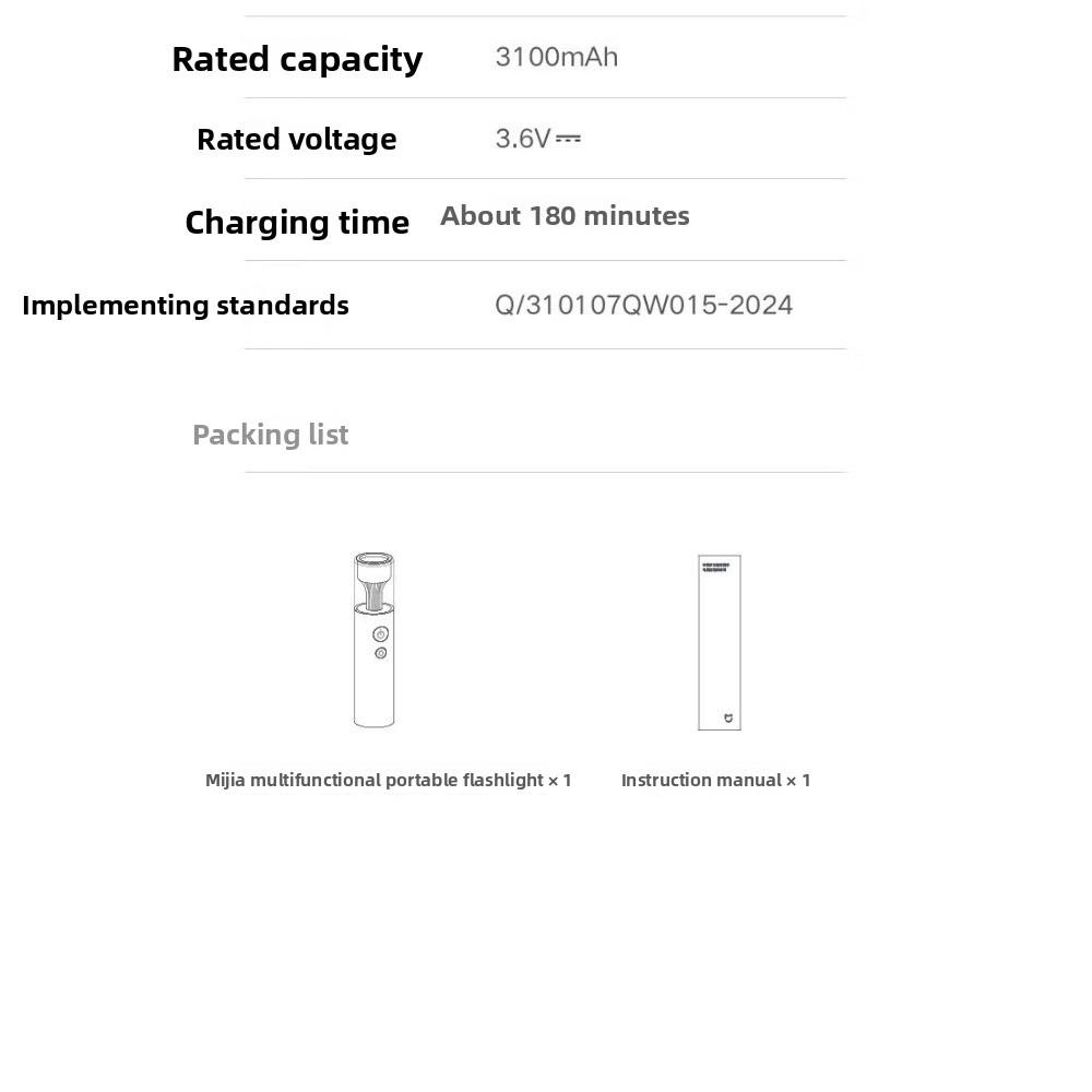 Xiaomi Mijia Multi-functional Portable Flashlight - Strong Light, Ultra-Bright, Long Range, Charging, Household Use