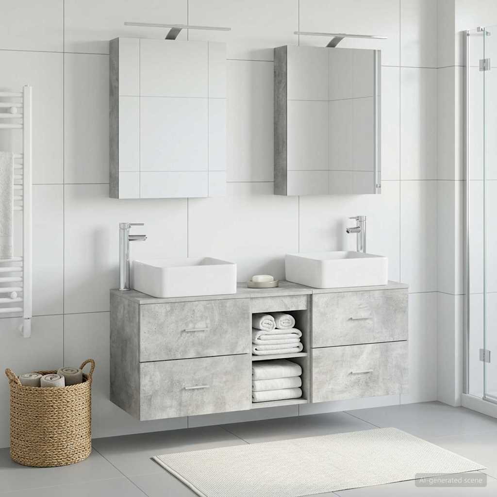 5 Piece Bathroom Furniture Set Concrete Grey Engineered Wood and Glass