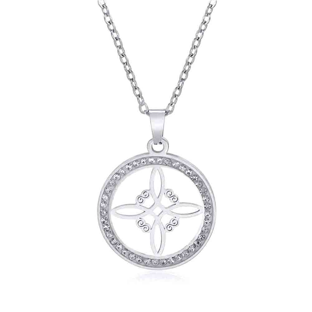 

LIKGREAT Stainless Steel Celtic Witches Knot Zircon Round Necklace for Women Men Hot Selling Viking Wiccan Talisman Jewelry Gift Steel Color